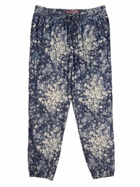 Gloria Vanderbilt Floral Lightweight Denim Pants Large Blue Elastic Waist
